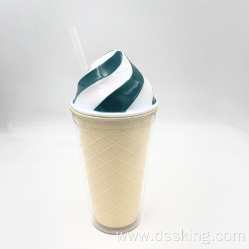 Hot sale Products Wholesale 16oz Reusable Double Wall Custom color Drink Ice Cream Plastic Cup with Lid